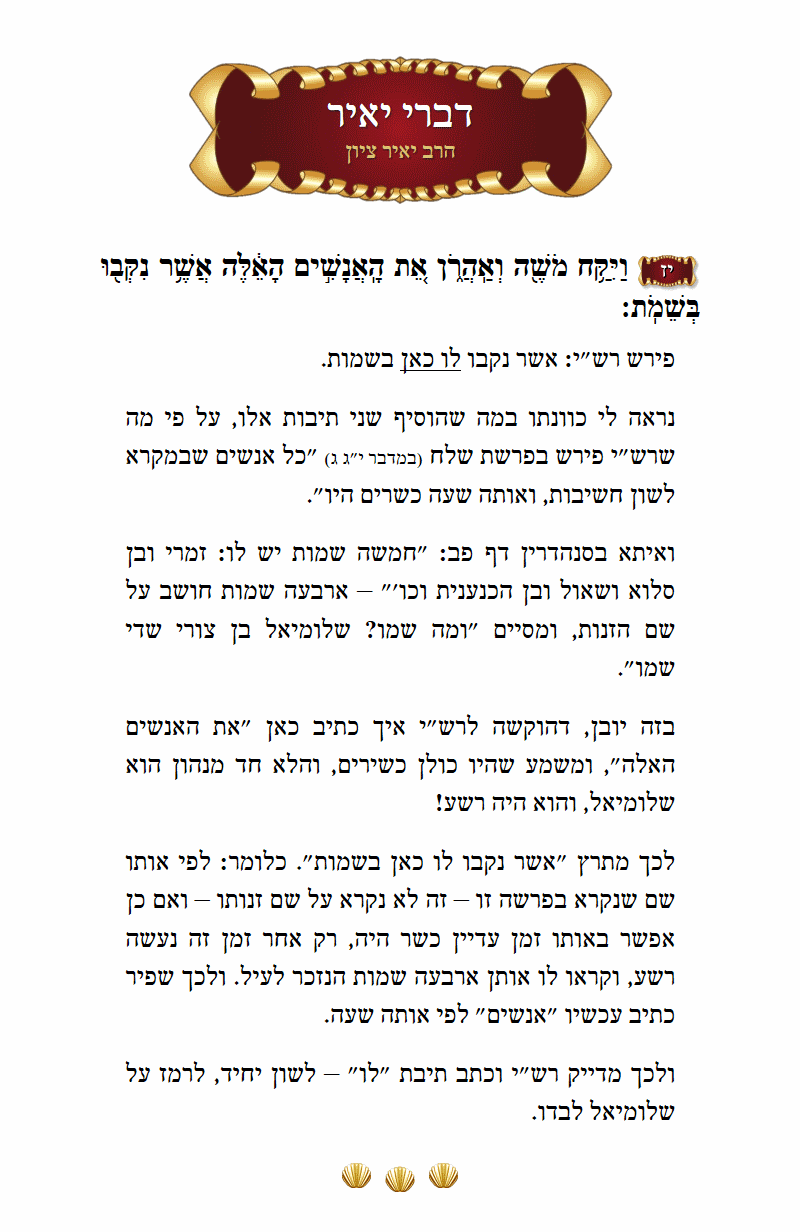 דברי יאיר במדבר פרק א׳ פסוק י״ז