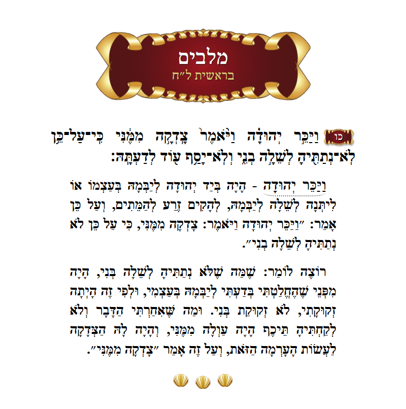 מלבים בראשית פרק ל״ח פסוק כ״ו