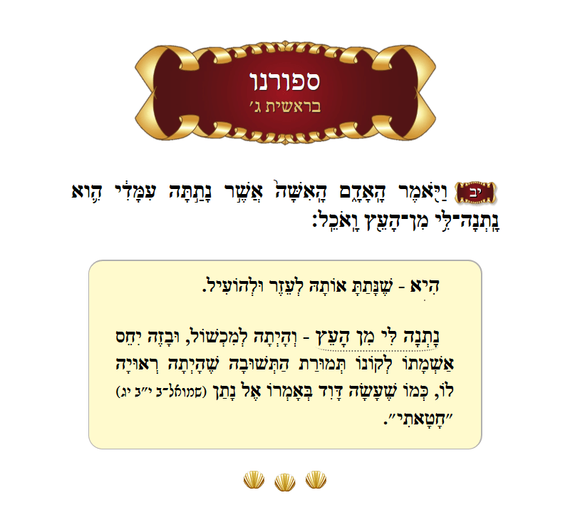 ספורנו בראשית פרק ג׳ פסוק י״ב