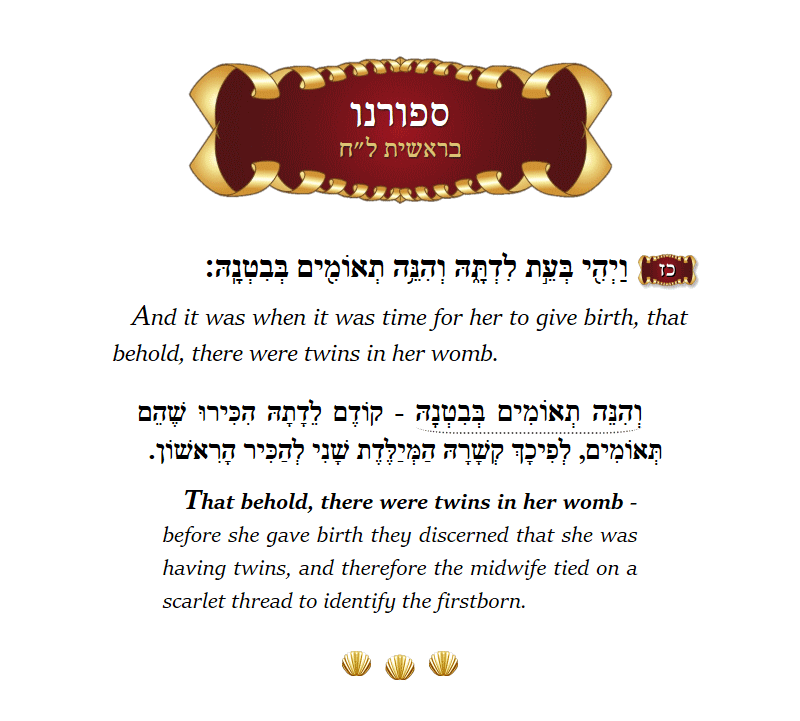 Seforno Bereishis Chapter 38 Verse 27