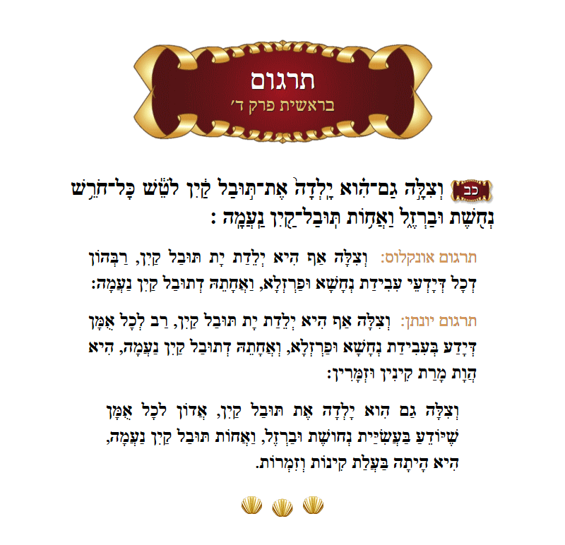 Targum Bereishis Chapter 4 Verse 22