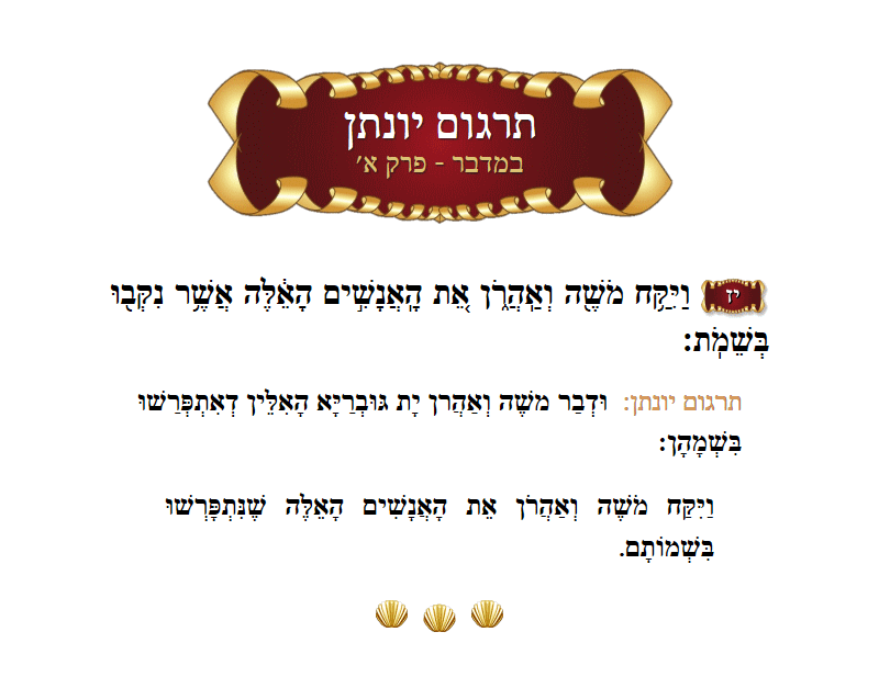 Targum Yonason Bamidbar Chapter 1 Verse 17