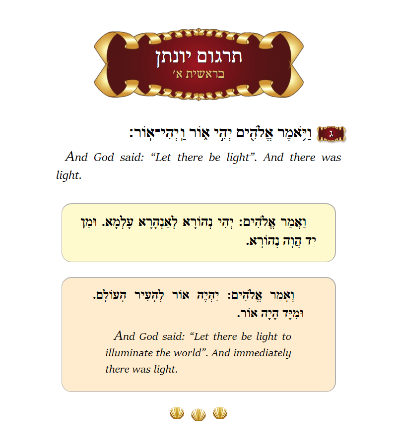 Targum Yonason Bereishis Chapter 1 Verse 3