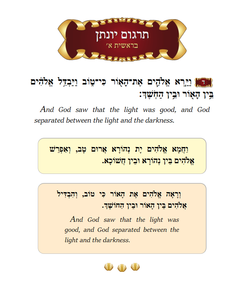 Targum Yonason Bereishis Chapter 1 Verse 4