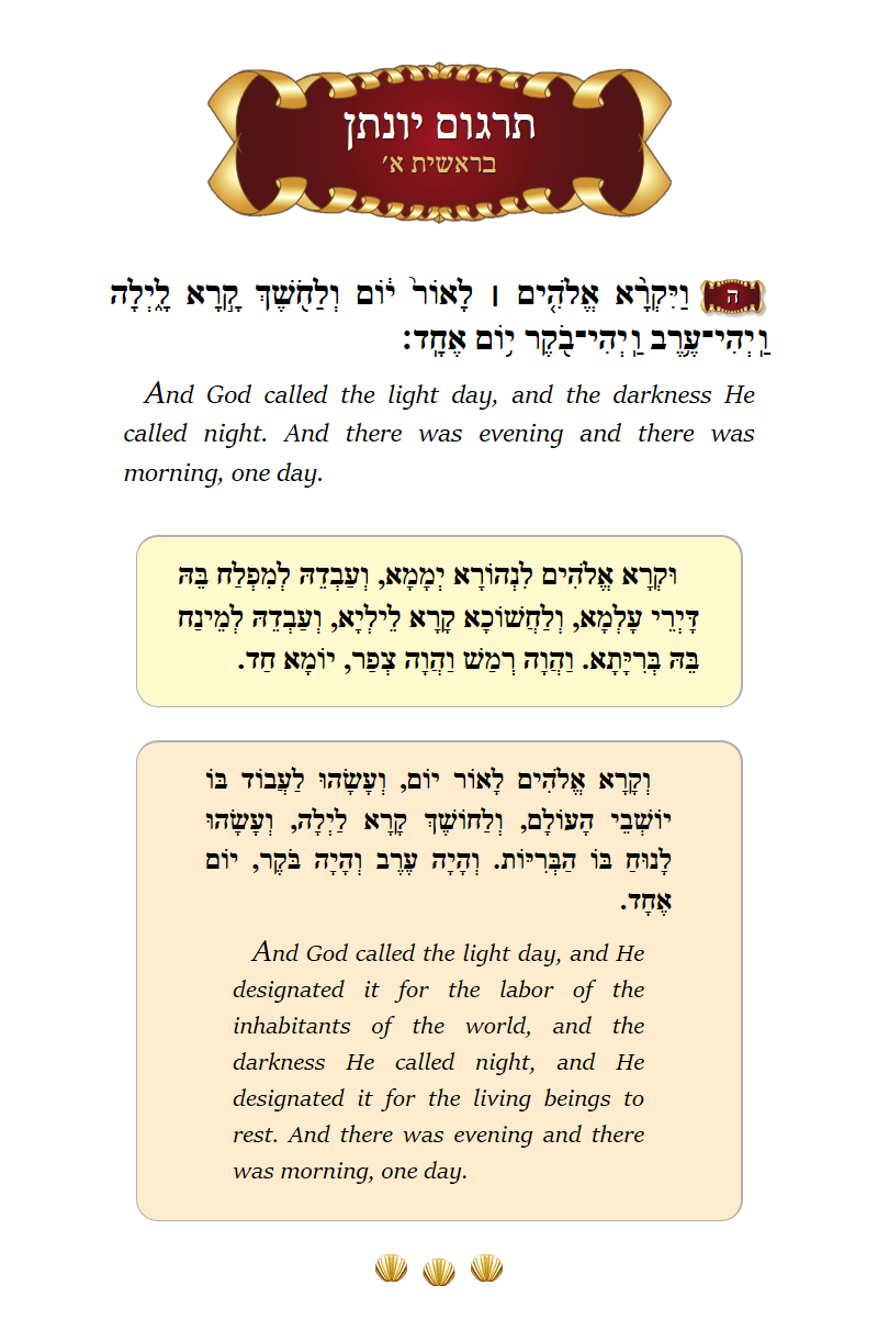 Targum Yonason Bereishis Chapter 1 Verse 5