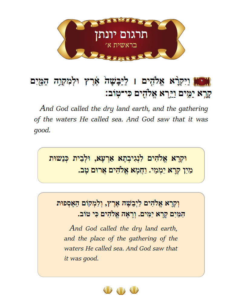 Targum Yonason Bereishis Chapter 1 Verse 10