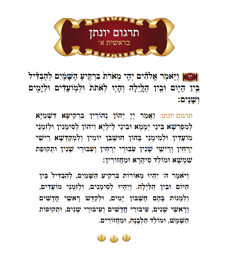 Targum Yonason Bereishis Chapter 1 Verse 14