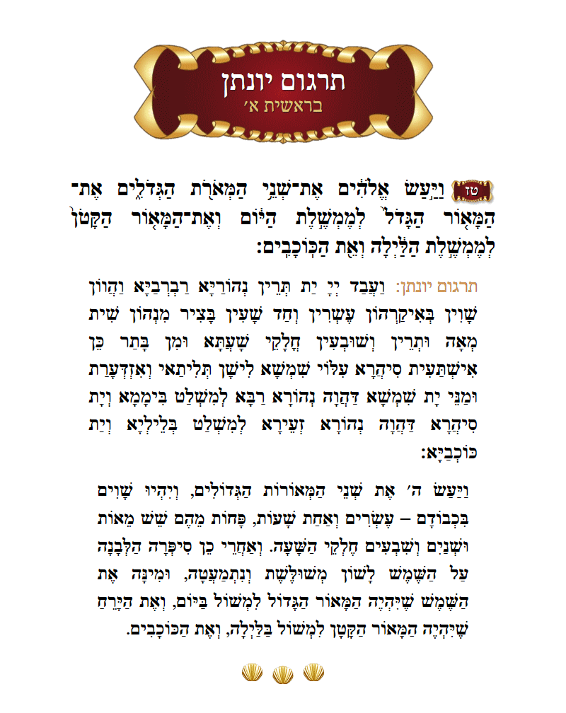 Targum Yonason Bereishis Chapter 1 Verse 16