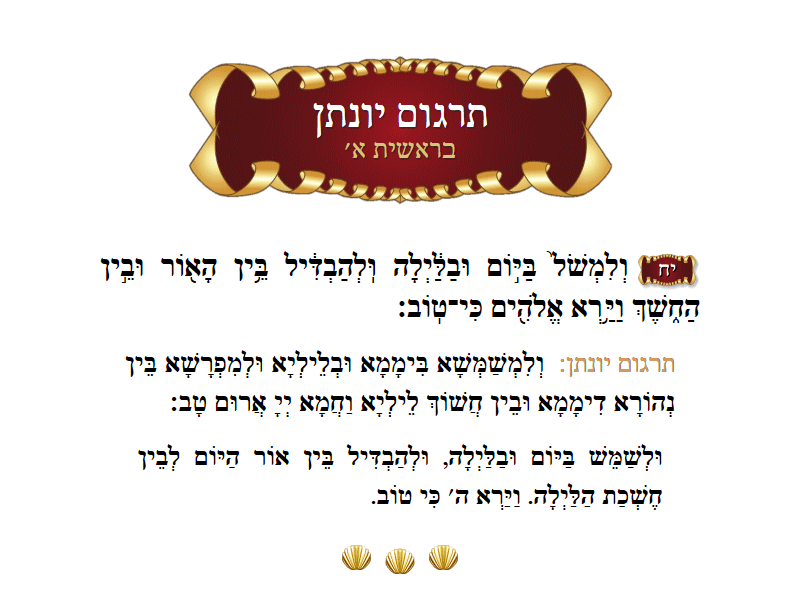 Targum Yonason Bereishis Chapter 1 Verse 18