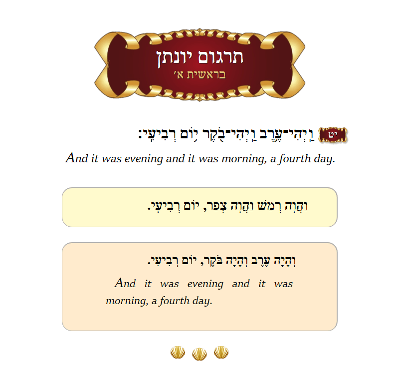 Targum Yonason Bereishis Chapter 1 Verse 19