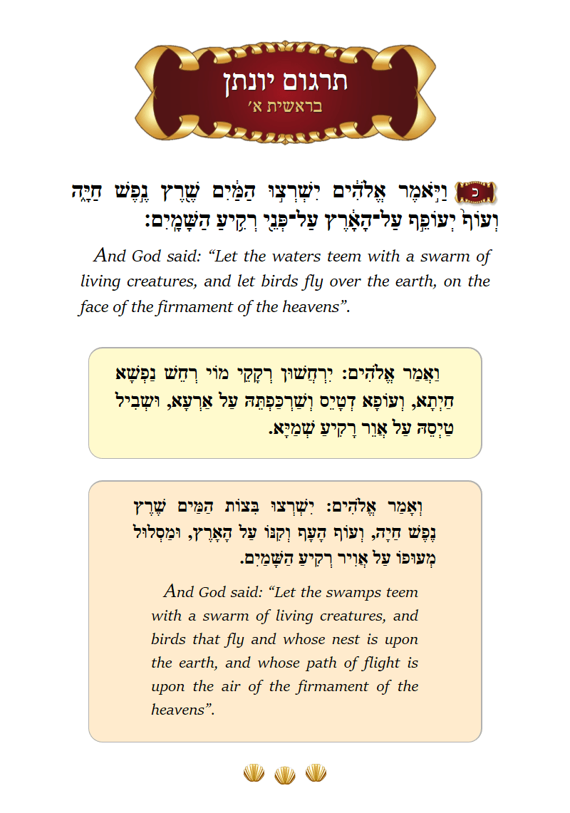 Targum Yonason Bereishis Chapter 1 Verse 20