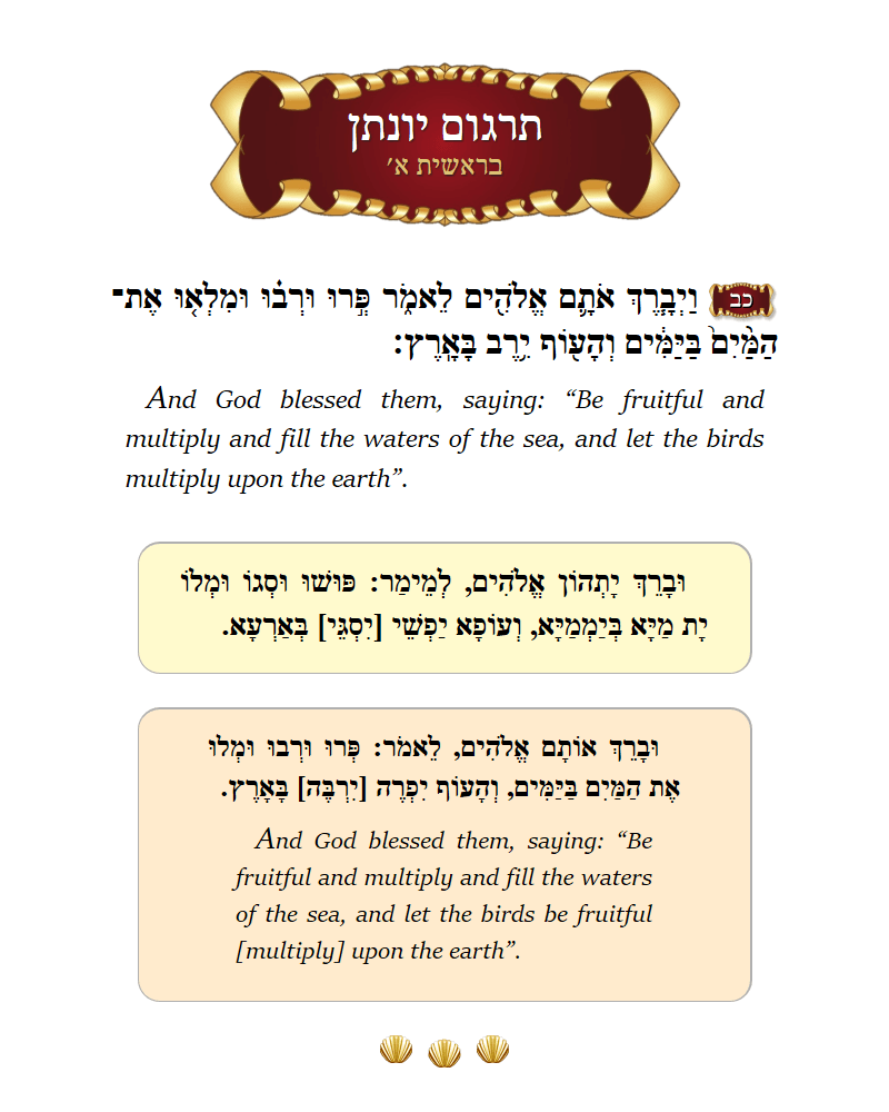 Targum Yonason Bereishis Chapter 1 Verse 22