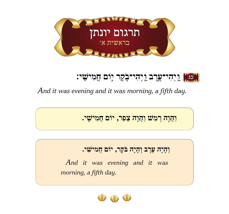 Targum Yonason Bereishis Chapter 1 Verse 23
