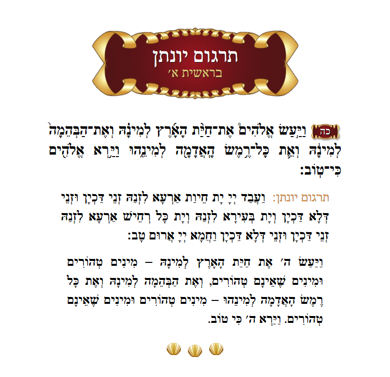 Targum Yonason Bereishis Chapter 1 Verse 25