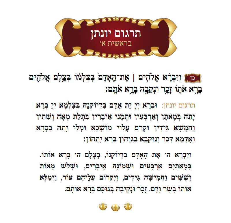 Targum Yonason Bereishis Chapter 1 Verse 27