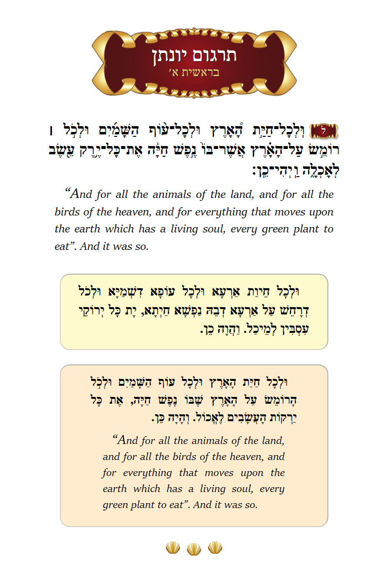 Targum Yonason Bereishis Chapter 1 Verse 30