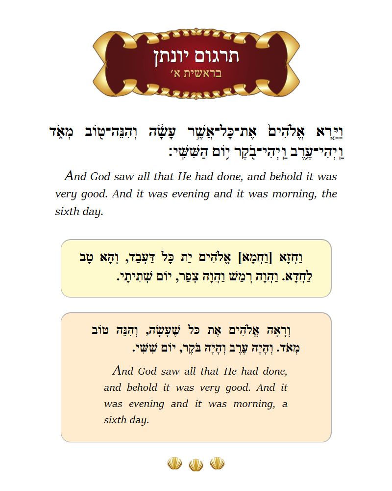 Targum Yonason Bereishis Chapter 1 Verse 31