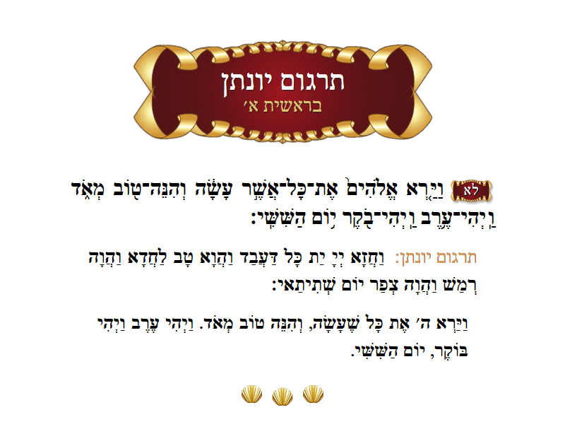 Targum Yonason Bereishis Chapter 1 Verse 31