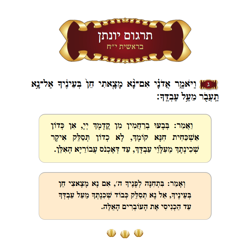 תרגום יונתן בראשית פרק י״ח פסוק ג׳