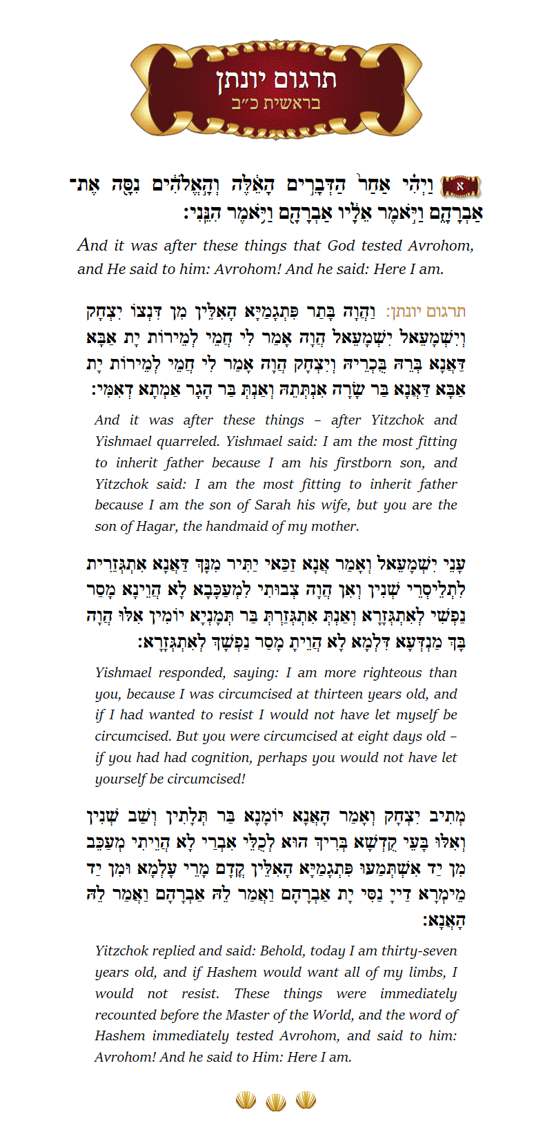 Targum Yonason Bereishis Chapter 22 Verse 1