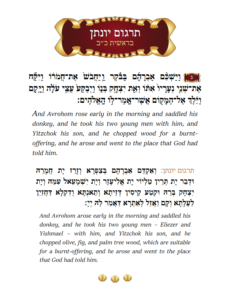 Targum Yonason Bereishis Chapter 22 Verse 3