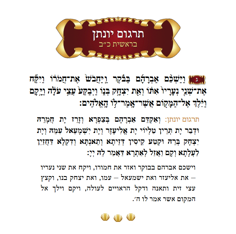 תרגום יונתן בראשית פרק כ״ב פסוק ג׳