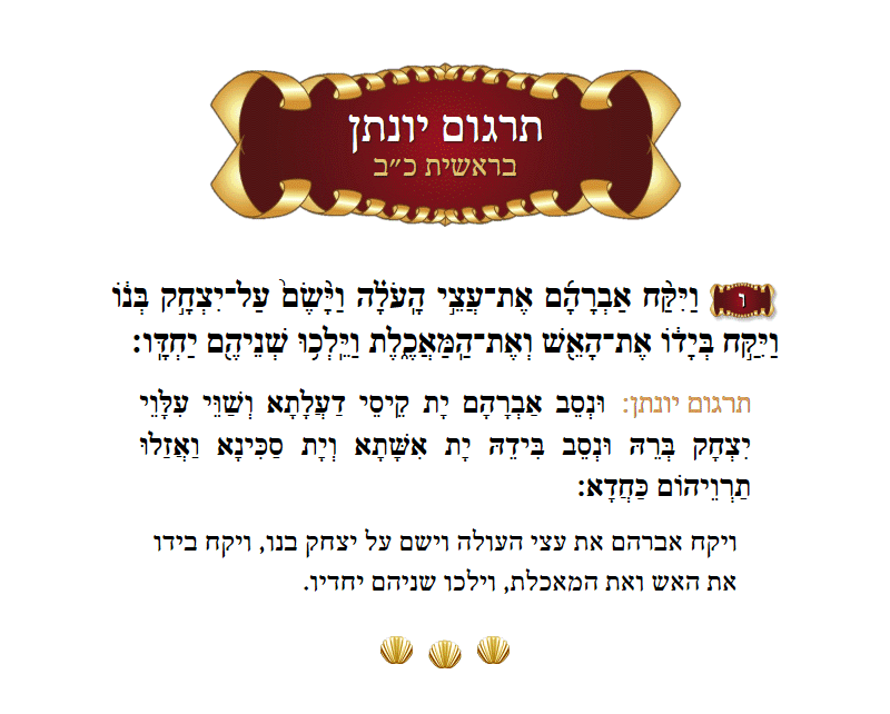 תרגום יונתן בראשית פרק כ״ב פסוק ו׳