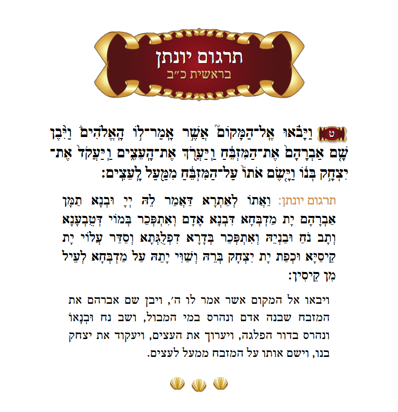 תרגום יונתן בראשית פרק כ״ב פסוק ט׳