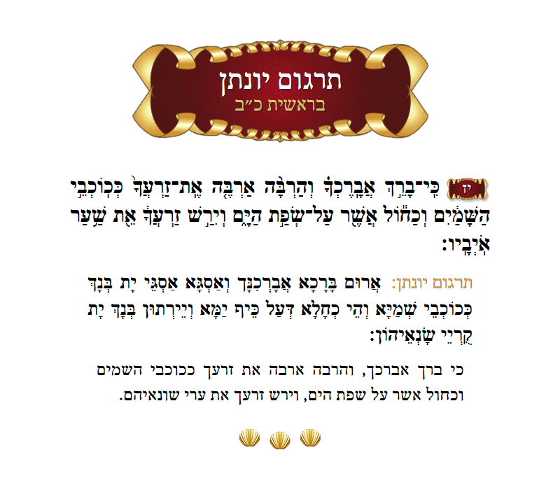 תרגום יונתן בראשית פרק כ״ב פסוק י״ז