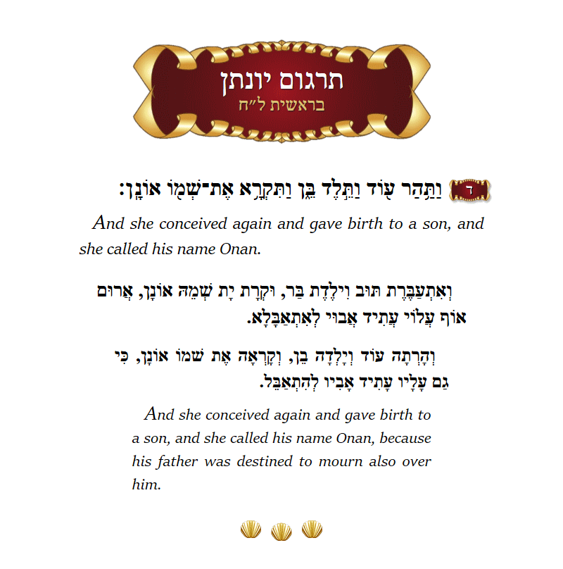 Targum Yonason Bereishis Chapter 38 Verse 4