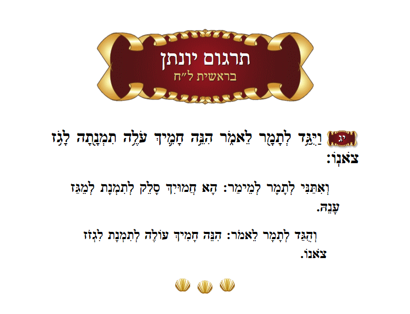 תרגום יונתן בראשית פרק ל״ח פסוק י״ג