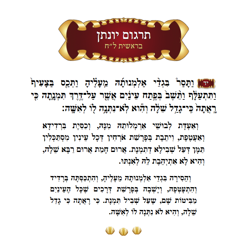 תרגום יונתן בראשית פרק ל״ח פסוק י״ד