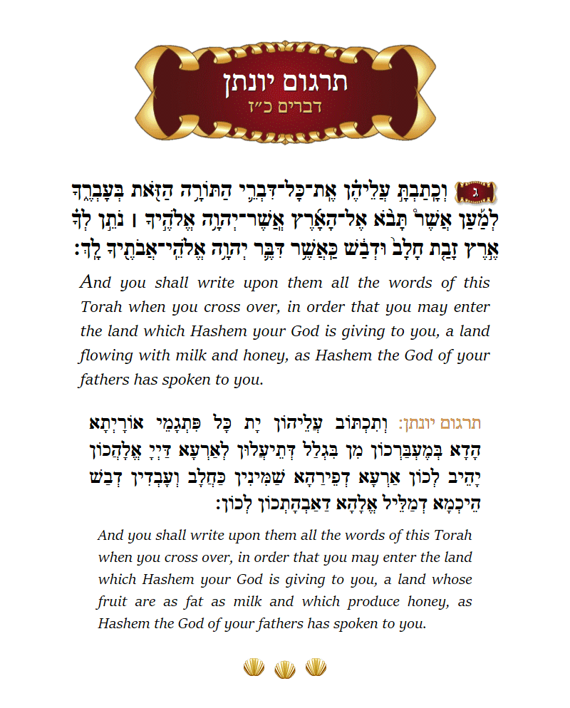 Targum Yonason Devarim Chapter 27 Verse 3