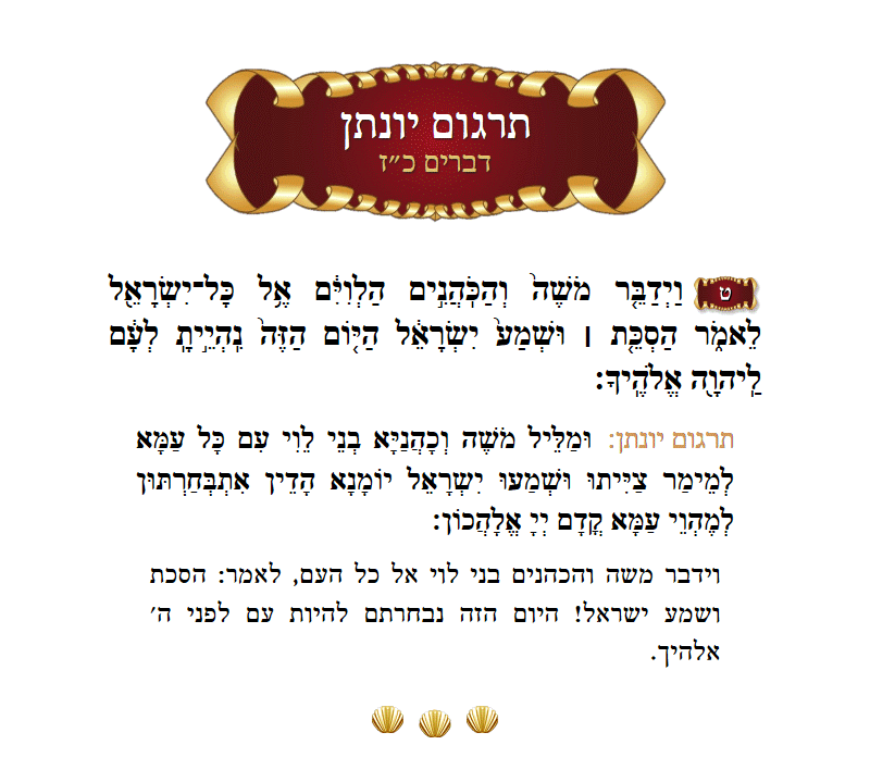 תרגום יונתן דברים פרק כ״ז פסוק ט׳