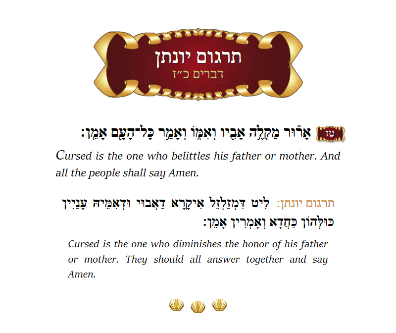 Targum Yonason Devarim Chapter 27 Verse 16