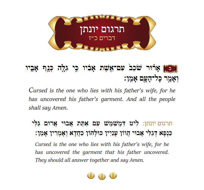 Targum Yonason Devarim Chapter 27 Verse 20