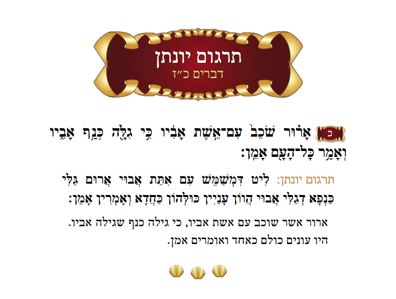 תרגום יונתן דברים פרק כ״ז פסוק כ׳