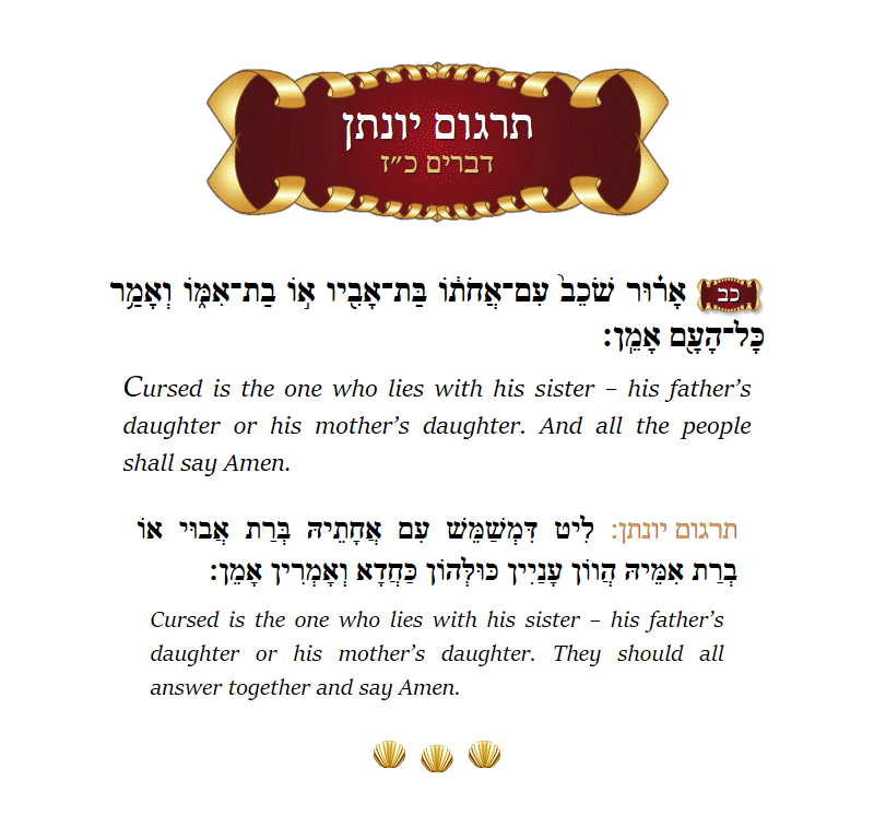 Targum Yonason Devarim Chapter 27 Verse 22