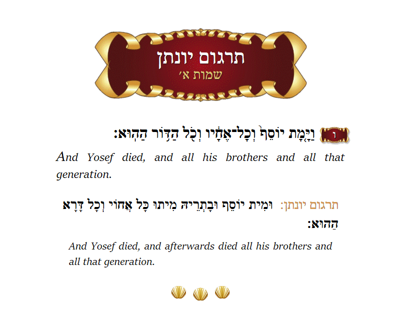 Targum Yonason Shemos Chapter 1 Verse 6