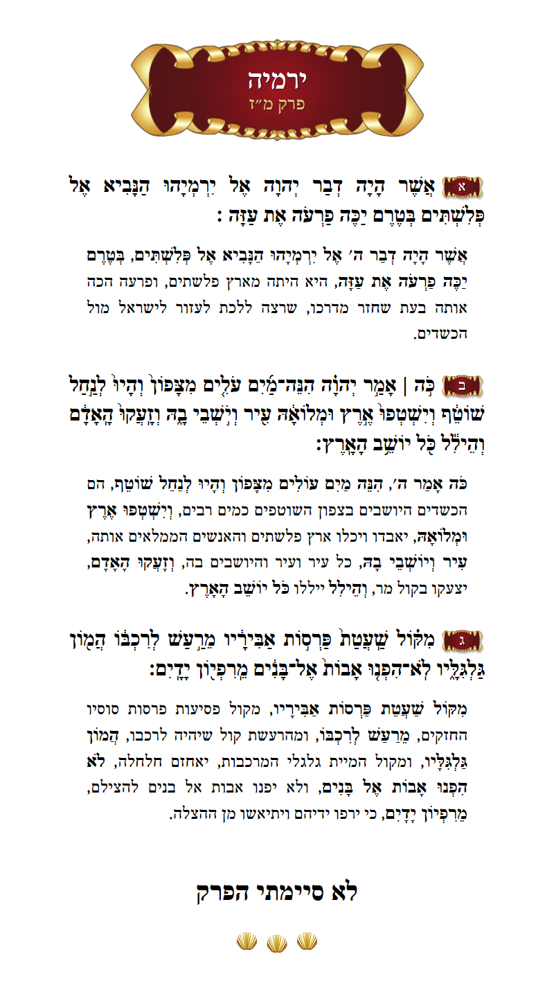 Sefer Yirmeyohu Chapter 47 with commentary