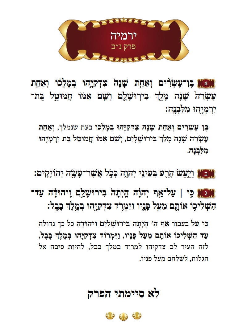 Sefer Yirmeyohu Chapter 52 with commentary