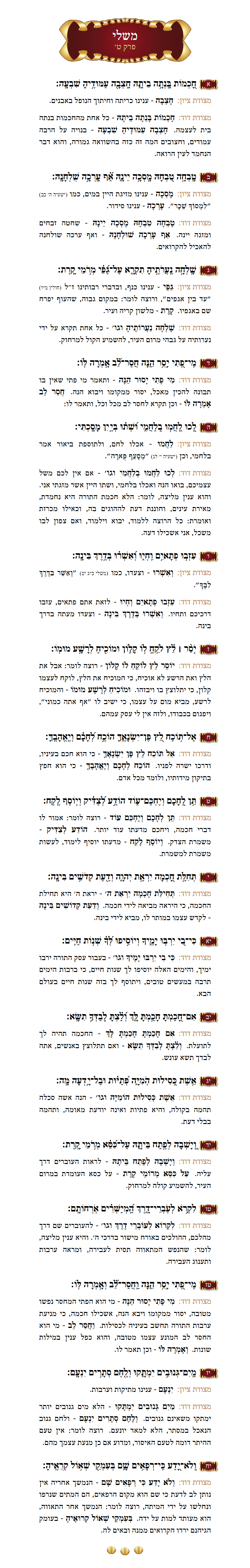 Sefer Mishlei Chapter 9 with commentary