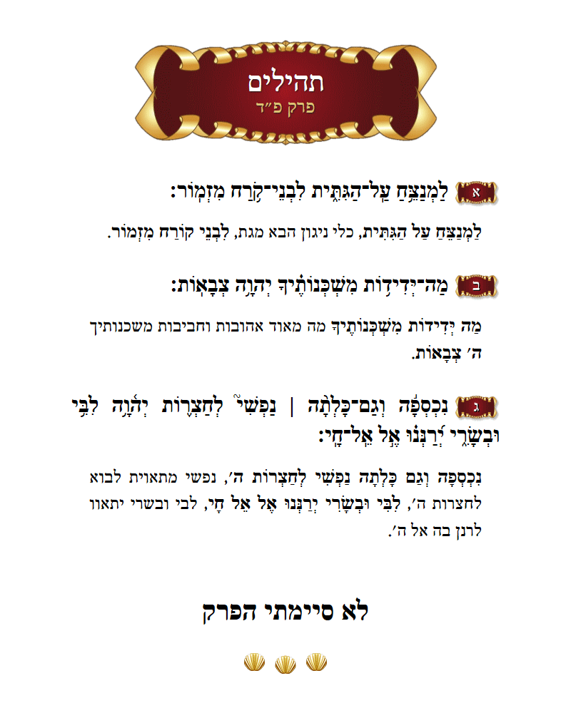 ספר תהילים פרק פ״ד עם מפרשים