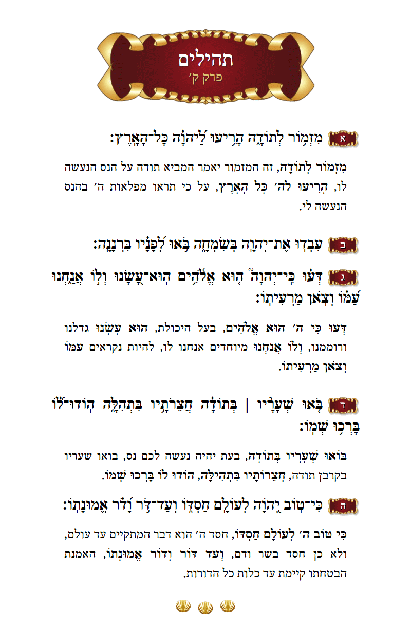 Sefer Tehillim Chapter 100 with commentary