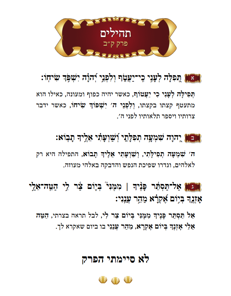 Sefer Tehillim Chapter 102 with commentary