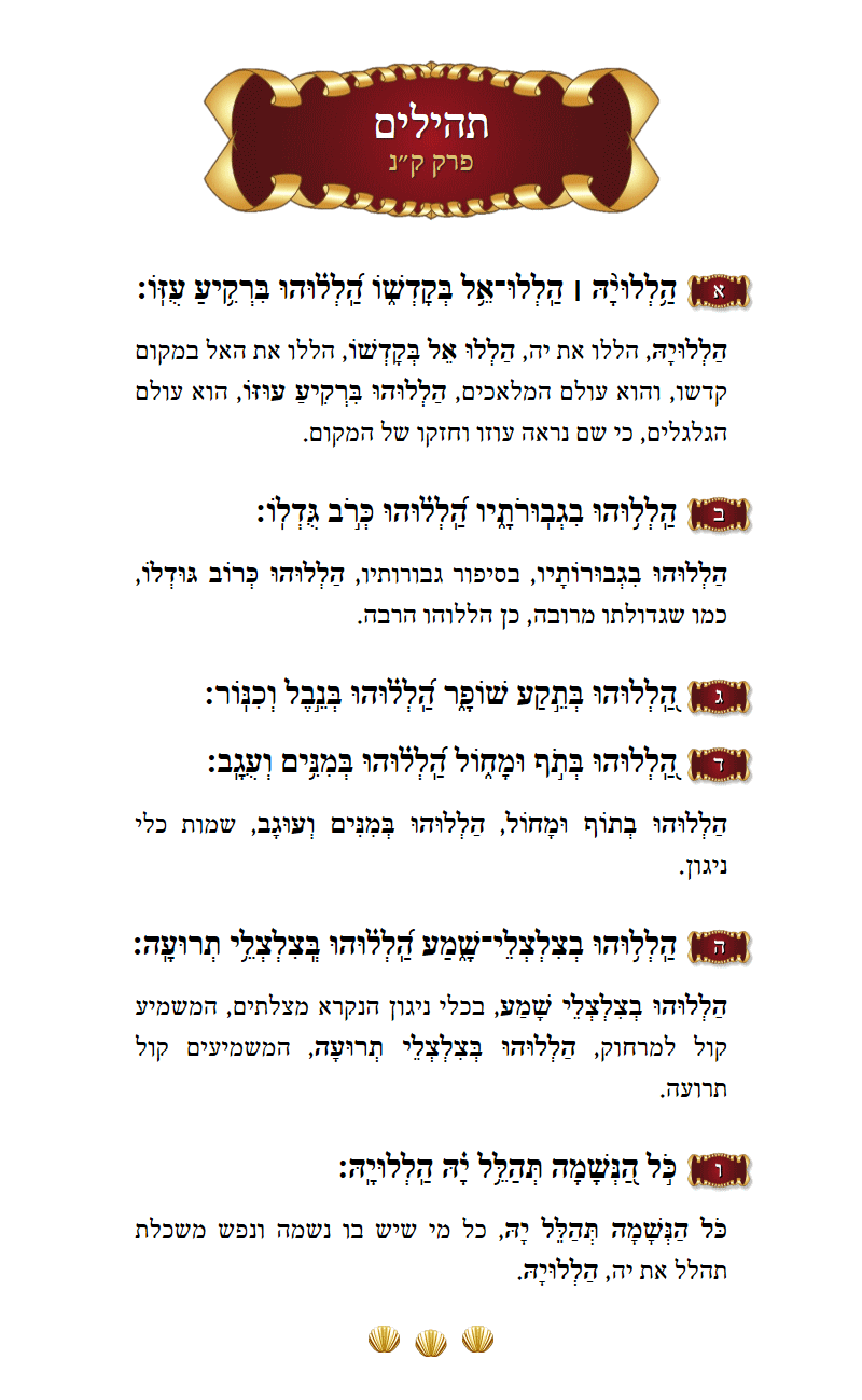 Sefer Tehillim Chapter 150 with commentary