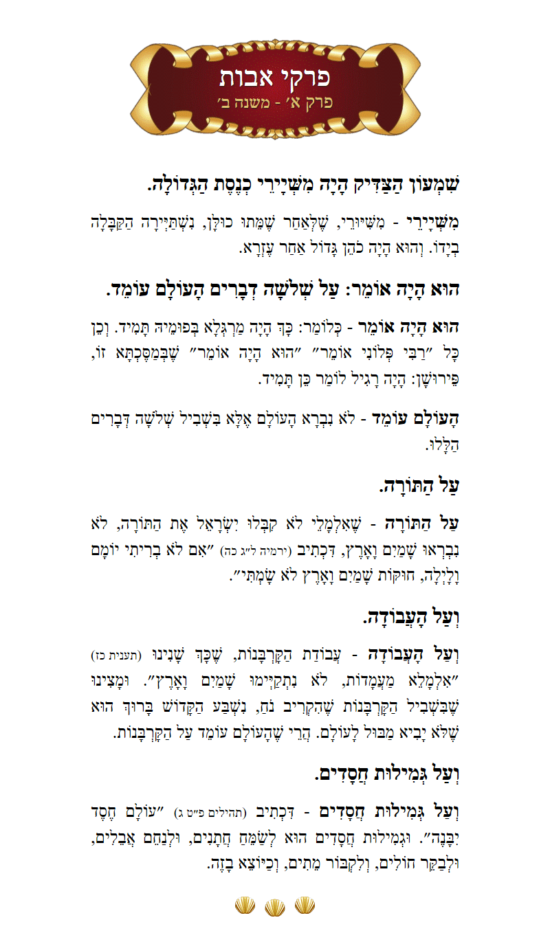 Masechta Avos Chapter 1 Mishnah 2 with commentary
