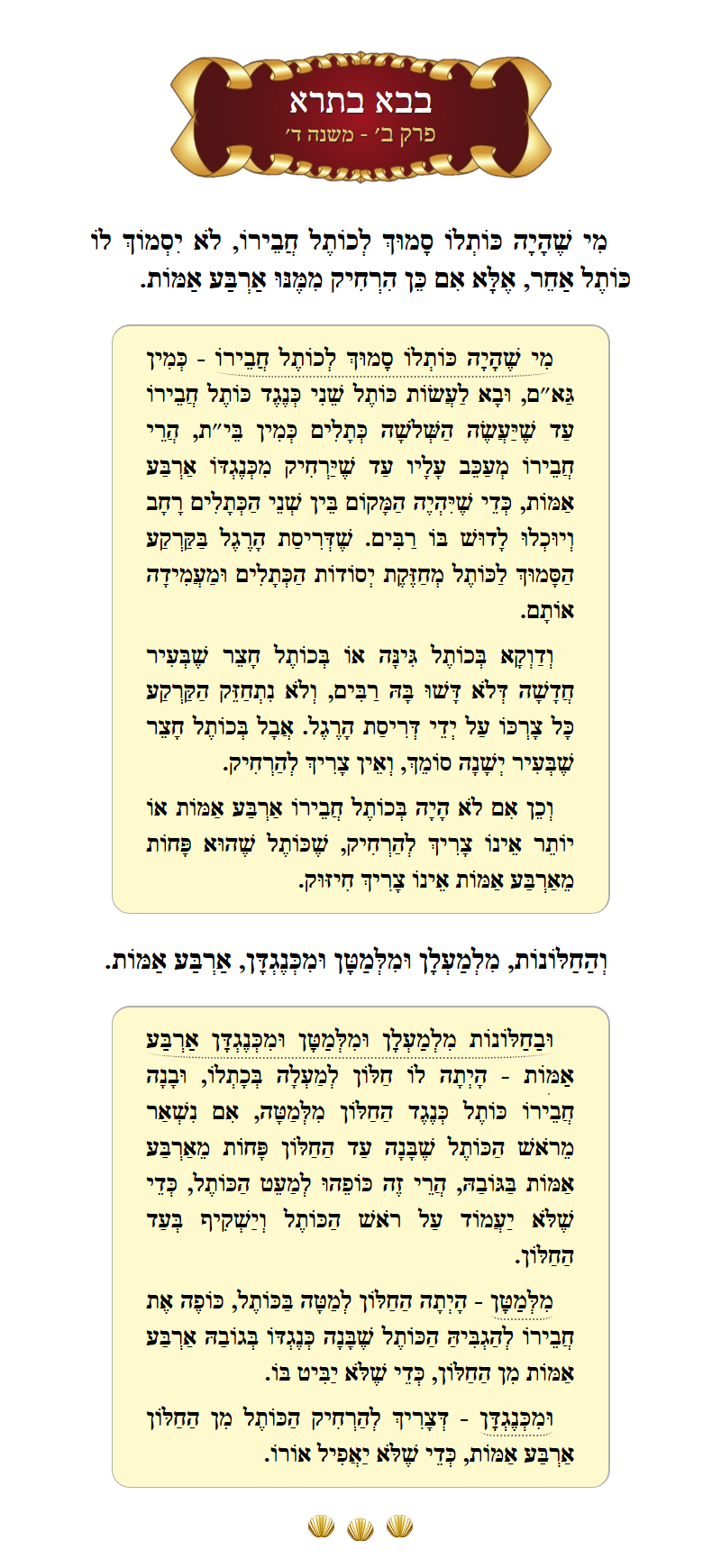 Masechta Bava Basra Chapter 2 Mishnah 4 with commentary