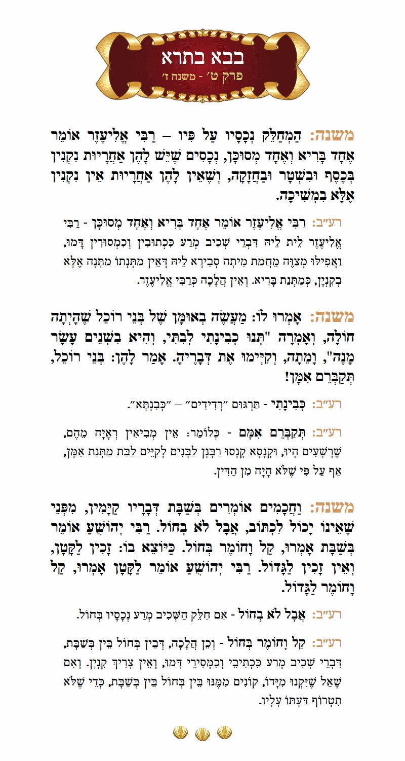 Masechta Bava Basra Chapter 9 Mishnah 7 with commentary