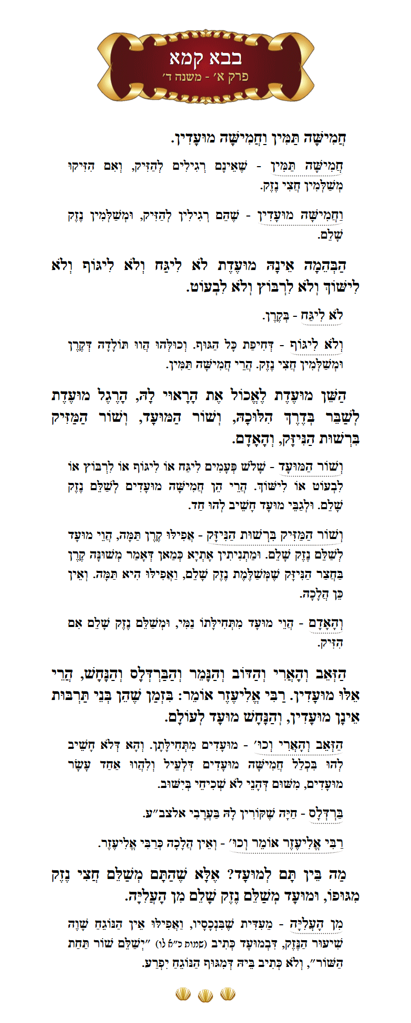 Masechta Bava Kamma Chapter 1 Mishnah 4 with commentary